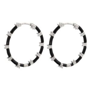 Black and Silvertone Hoop Earrings - Women's Fashion Jewelry